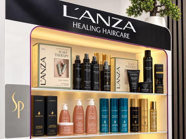 L'ANZA Healing Haircare retail display at Bita Hair Studio